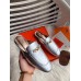 Hermes Oz Mules In Silver Metallic Calfskin