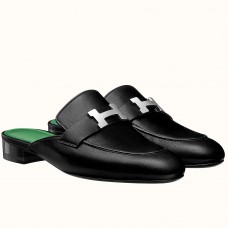 Hermes Trocadero Mules In Black Goatskin Hermes Trocadero Mules In Black Goatskin