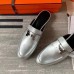 Hermes Trocadero Mules In Silver Nappa Leather