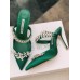 Manolo Blahnik Lurum Crystal 90mm Mules In Green Satin Manolo Blahnik Lurum Crystal 90mm Mules In Green Satin
