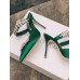 Manolo Blahnik Lurum Crystal 90mm Mules In Green Satin Manolo Blahnik Lurum Crystal 90mm Mules In Green Satin