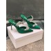 Manolo Blahnik Lurum Crystal 90mm Mules In Green Satin Manolo Blahnik Lurum Crystal 90mm Mules In Green Satin