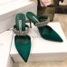 Manolo Blahnik Lutara Crystal 90mm Mules In Green Satin Manolo Blahnik Lutara Crystal 90mm Mules In Green Satin