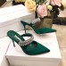 Manolo Blahnik Lutara Crystal 90mm Mules In Green Satin Manolo Blahnik Lutara Crystal 90mm Mules In Green Satin
