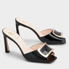 Roger Vivier Trompette Metal Buckle Mules in Black Patent Leather Roger Vivier Trompette Metal Buckle Mules in Black Patent Leather