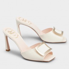 Roger Vivier Trompette Metal Buckle Mules in White Patent Leather Roger Vivier Trompette Metal Buckle Mules in White Patent Leather