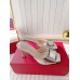 Roger Vivier Trompette Metal Buckle Mules in Silver Metallic Leather