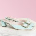 Roger Vivier Belle Vivier Metal Buckle Mules in Blue Patent Leather Roger Vivier Belle Vivier Metal Buckle Mules in Blue Patent Leather