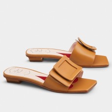 Roger Vivier Covered Buckle Mules in Brown Leather Roger Vivier Covered Buckle Mules in Brown Leather