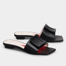 Roger Vivier Covered Buckle Mules in Black Leather Roger Vivier Covered Buckle Mules in Black Leather