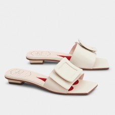 Roger Vivier Covered Buckle Mules in White Leather Roger Vivier Covered Buckle Mules in White Leather
