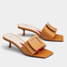 Roger Vivier Covered Buckle 45mm Mules in Brown Leather Roger Vivier Covered Buckle 45mm Mules in Brown Leather