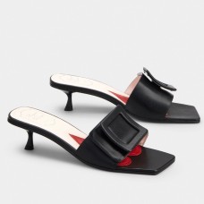 Roger Vivier Covered Buckle 45mm Mules in Black Leather Roger Vivier Covered Buckle 45mm Mules in Black Leather