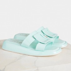 Roger Vivier Vivier Slide Covered Buckle Mules in Blue Patent Leather Roger Vivier Vivier Slide Covered Buckle Mules in Blue Patent Leather