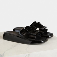 Roger Vivier Vivier Slide Covered Buckle Mules in Black Patent Leather Roger Vivier Vivier Slide Covered Buckle Mules in Black Patent Leather