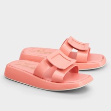 Roger Vivier Vivier Slide Covered Buckle Mules in Pink Patent Leather Roger Vivier Vivier Slide Covered Buckle Mules in Pink Patent Leather