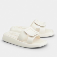 Roger Vivier Vivier Slide Covered Buckle Mules in White Patent Leather Roger Vivier Vivier Slide Covered Buckle Mules in White Patent Leather