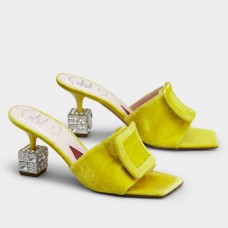 Roger Vivier Cube Strass Heel Mules in Yellow Velvet Roger Vivier Cube Strass Heel Mules in Yellow Velvet