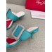 Roger Vivier Viv' Choc Side Strass Buckle Mules in Blue Leather Roger Vivier Viv' Choc Side Strass Buckle Mules in Blue Leather