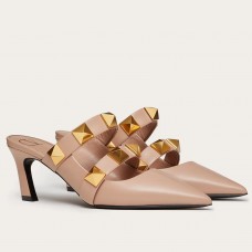 Valentino Roman Stud Mules 65mm In Rose Cannelle Calfskin Valentino Roman Stud Mules 65mm In Rose Cannelle Calfskin