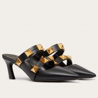 Valentino Roman Stud Mules 65mm In Black Calfskin Valentino Roman Stud Mules 65mm In Black Calfskin