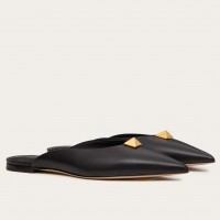 Valentino Roman Stud Flat Mules In Black Calfskin Valentino Roman Stud Flat Mules In Black Calfskin
