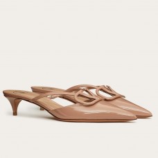 Valentino VLogo Signature Mules 40mm In Beige Patent Leather Valentino VLogo Signature Mules 40mm In Beige Patent Leather
