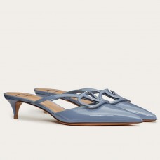 Valentino VLogo Signature Mules 40mm In Blue Patent Leather Valentino VLogo Signature Mules 40mm In Blue Patent Leather