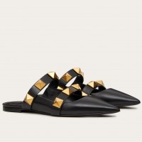 Valentino Roman Stud Flat Mules In Black Leather Valentino Roman Stud Flat Mules In Black Leather
