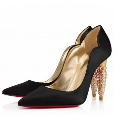 Christian Louboutin Lipstrass Pumps 100mm In Black Satin Christian Louboutin Lipstrass Pumps 100mm In Black Satin