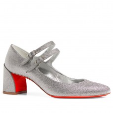 Christian Louboutin Miss Jane Pumps 55mm In Silver Glitter Leather Christian Louboutin Miss Jane Pumps 55mm In Silver Glitter Leather