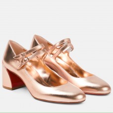 Christian Louboutin Miss Jane Pumps 55mm In Gold Iridescent Leather Christian Louboutin Miss Jane Pumps 55mm In Gold Iridescent Leather