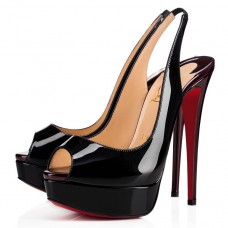 Christian Louboutin Black Patent Lady Peep Sling Pumps 130mm Christian Louboutin Black Patent Lady Peep Sling Pumps 130mm