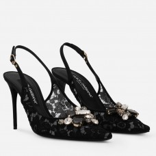 Dolce & Gabbana Rainbow Slingbacks Pumps 90mm in Black Lace Dolce & Gabbana Rainbow Slingbacks Pumps 90mm in Black Lace