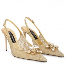 Dolce & Gabbana Rainbow Slingbacks Pumps 90mm in Gold Lace Dolce & Gabbana Rainbow Slingbacks Pumps 90mm in Gold Lace