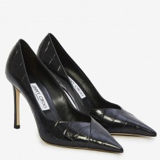 Jimmy Choo Cass 95mm Pumps in Black Croc-Embossed Leather Jimmy Choo Cass 95mm Pumps in Black Croc-Embossed Leather