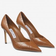 Jimmy Choo Cass 95mm Pumps in Brown Croc-Embossed Leather Jimmy Choo Cass 95mm Pumps in Brown Croc-Embossed Leather