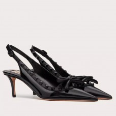 Valentino Rockstud Bow Slingback Pumps 60mm in Black Patent Leather Valentino Rockstud Bow Slingback Pumps 60mm in Black Patent Leather