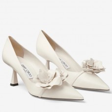 Jimmy Choo Rosalia Flowers 65mm Pumps in White Leather Jimmy Choo Rosalia Flowers 65mm Pumps in White Leather