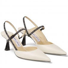Jimmy Choo Ray 65mm Slingback Pumps In White Leather Jimmy Choo Ray 65mm Slingback Pumps In White Leather