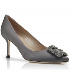 Manolo Blahnik Hangisi 70 Pumps In Grey Satin Manolo Blahnik Hangisi 70 Pumps In Grey Satin