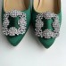 Manolo Blahnik Hangisi 70 Pumps In Green Satin Manolo Blahnik Hangisi 70 Pumps In Green Satin