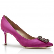 Manolo Blahnik Hangisi 70 Pumps In Purple Satin Manolo Blahnik Hangisi 70 Pumps In Purple Satin