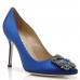Manolo Blahnik Hangisi 105 Pumps In Blue Satin Manolo Blahnik Hangisi 105 Pumps In Blue Satin