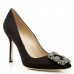 Manolo Blahnik Hangisi 105 Pumps In Black Satin Manolo Blahnik Hangisi 105 Pumps In Black Satin