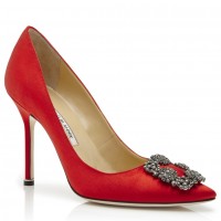Manolo Blahnik Hangisi 105 Pumps In Red Satin Manolo Blahnik Hangisi 105 Pumps In Red Satin