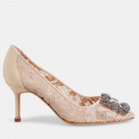 Manolo Blahnik Hangisi 70 Pumps In Nude Lace Manolo Blahnik Hangisi 70 Pumps In Nude Lace