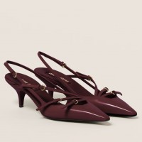 Miu Miu Slingback Pumps 55mm in Bordeaux Patent Leather with Buckles Miu Miu Slingback Pumps 55mm in Bordeaux Patent Leather with Buckles