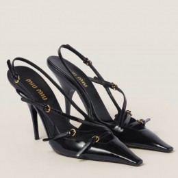 Miu Miu Slingback Pumps 105mm in Black Patent Leather with Buckles Miu Miu Slingback Pumps 105mm in Black Patent Leather with Buckles