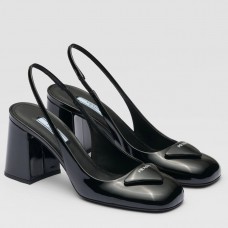Prada Slingbacks Pumps 75mm In Black Patent Leather Prada Slingbacks Pumps 75mm In Black Patent Leather